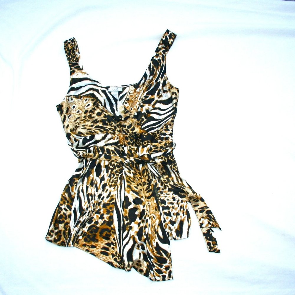 Silk Leopard Print Cache Summer Sweetheart Tank Top Shirt Small Sexy Womens